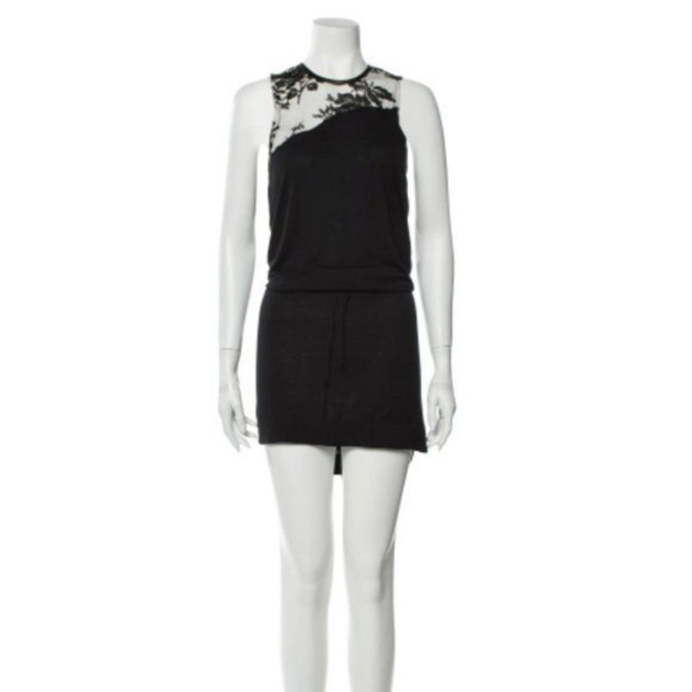 ALC Black Mini Dress Asymmetrical Lace Top Micromodal Womens Size S Small